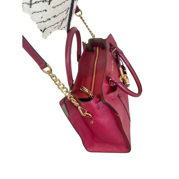 MICHAEL KORS NOUVEAU LARGE SATCHEL BAG PADLOCK KEY CROSSBODY BERRY VERSATILE - Picture 14 of 16